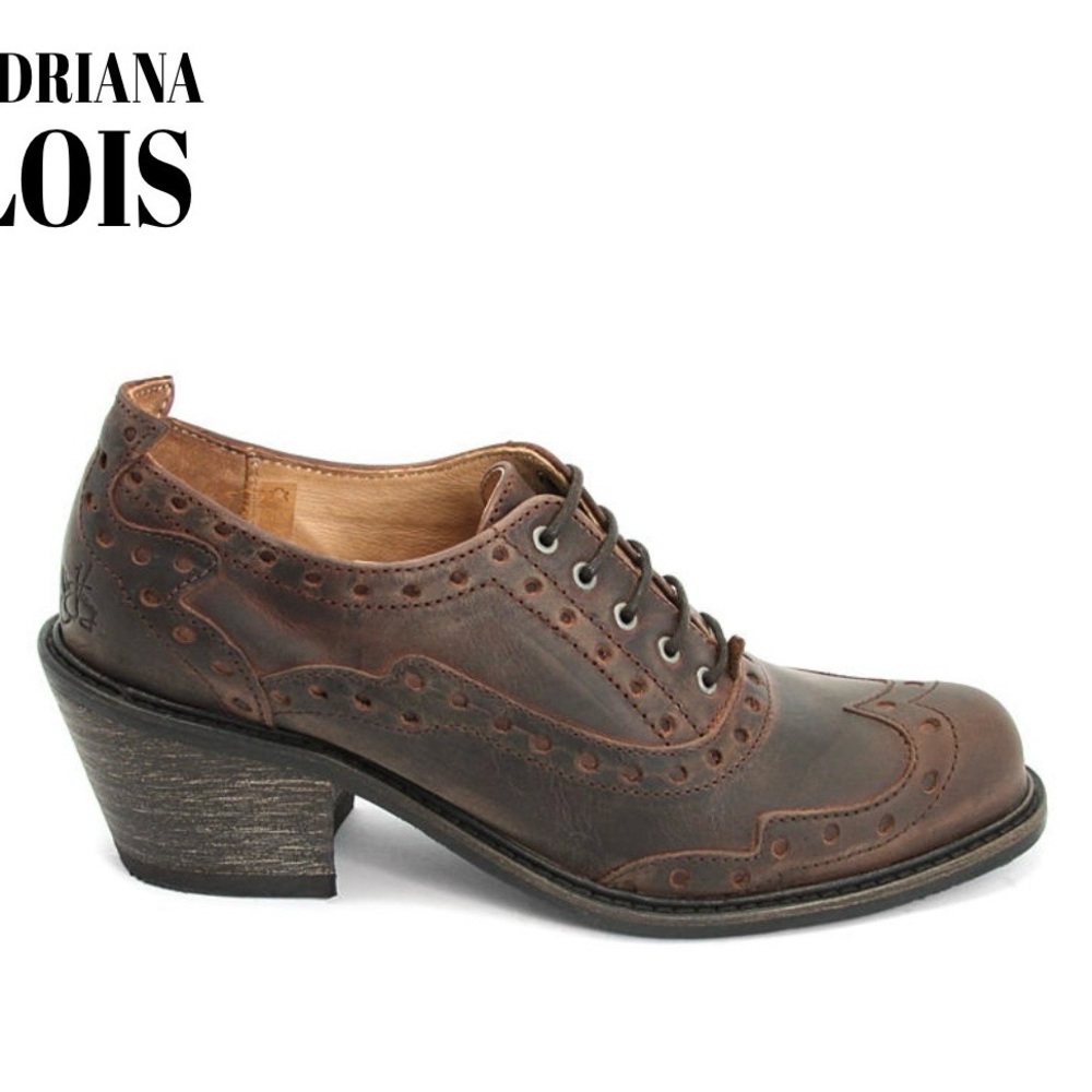 Fluevog Brown Leather Wingtip Lace-Up Heels - Picture 2 of 12